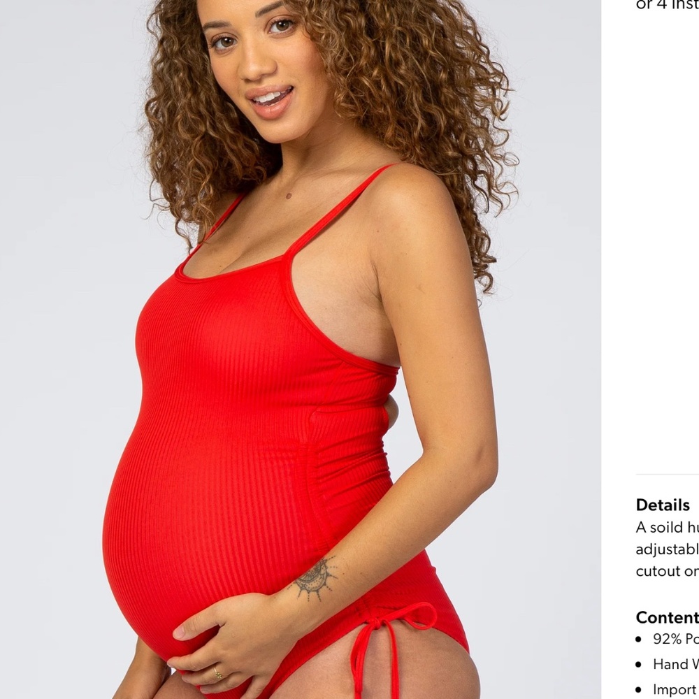 Red Ribbed Side Tie One-Piece Maternity Swimsuit
